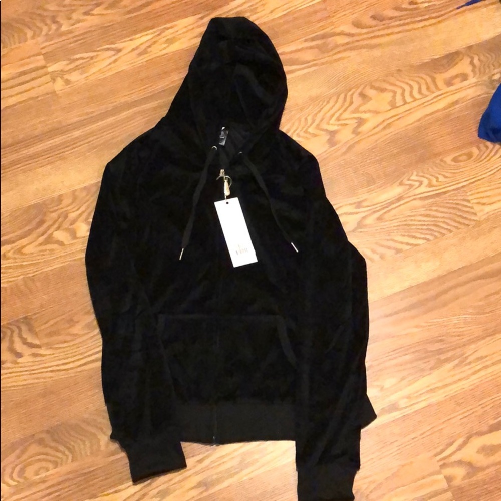 Velour Black Zip-Up Hoodie